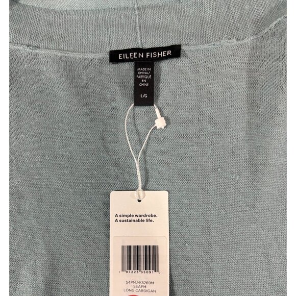 Eileen Fisher Long Cardigsn Organic Linen blend sz L color seafoam NWT mspr 268 - Picture 3 of 7